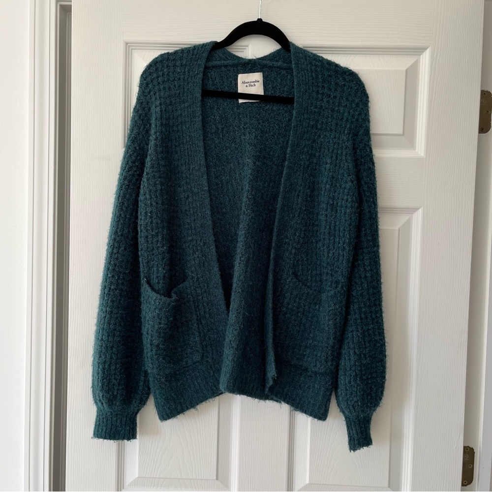 A&F Waffle Stitch Cardigan - Teal